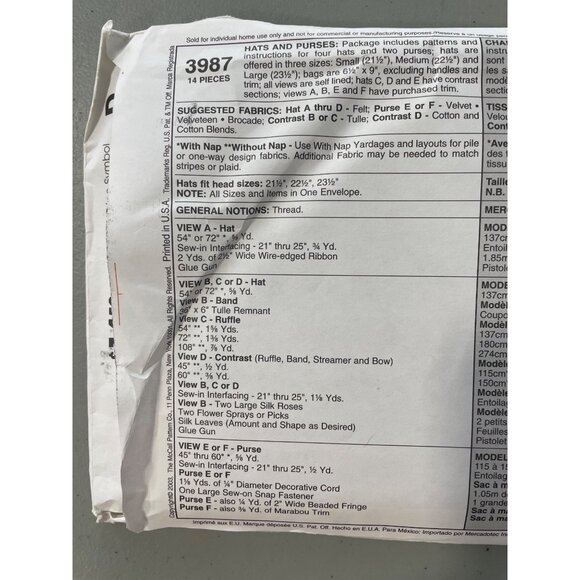 McCalls 3987 Fashion Accessories Hat Purse Sewing Pattern All Sizes Retro UNCUT - Picture 5 of 7